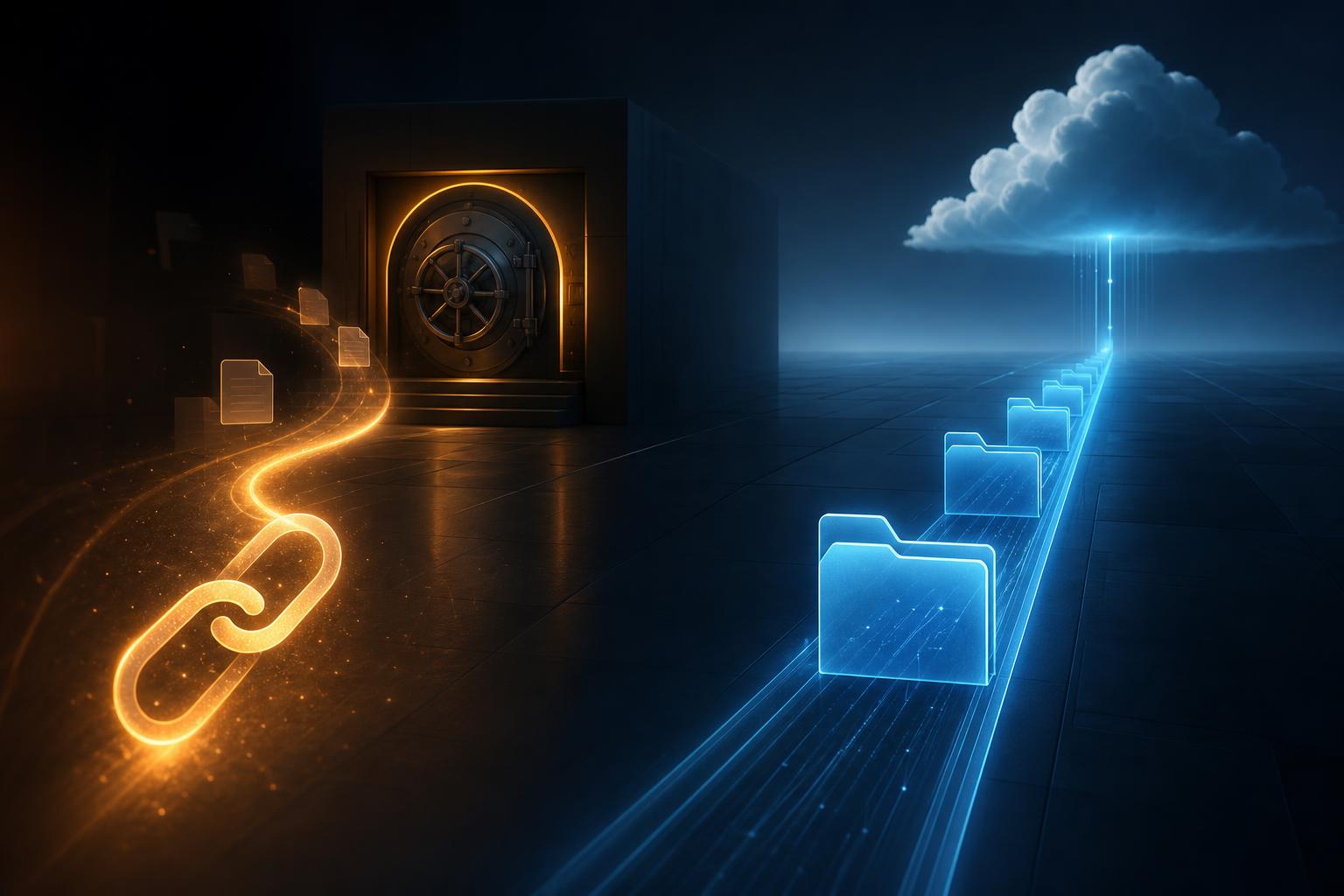 Abstract comparison of an expiring file link and a permanent cloud share link