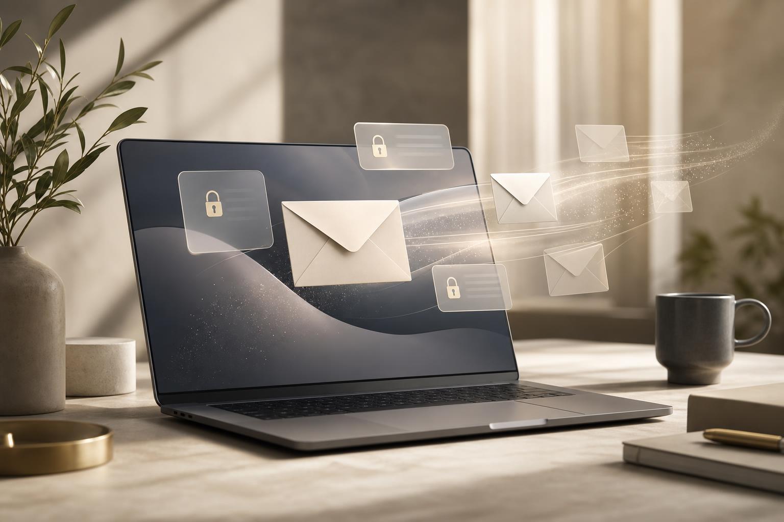 Abstract illustration of temporary email inboxes protecting private signups